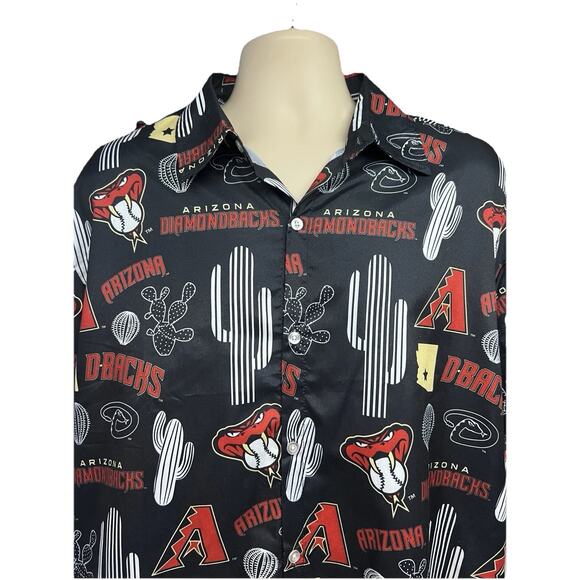 Arizona Diamondbacks MLB Baseball Mens Black Graphic Hawaiian Button Up Shirt XL - Picture 4 of 7